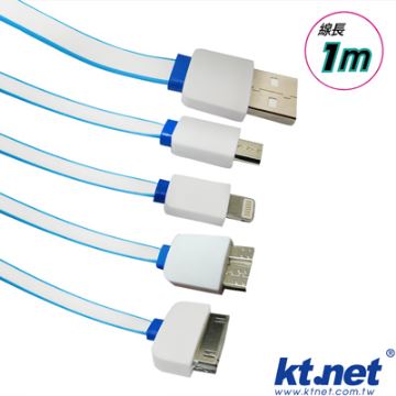 KTNET 繽紛色彩 1:4充電線 天藍 1米