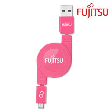 富士通 MICRO USB捲線式充電線(粉) 0.8M
